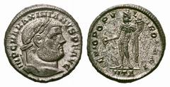 Maximianus Æ Follis. Maximianus Æ Follis. Heraclea, AD 294-8. IMP C MA MAXIMIANVS P F AVG, laureate head right / GENIO POPVLI ROMANI, Genius standing left, modius on head, naked but for chlamys over l