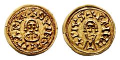 Visigoths, Suinthila AV Tremissis. Visigoths, Suinthila AV Tremissis. Emerita, AD 621-631. + SISENANDVS REX, facing bust / + EMERITA PIVS Facing bust. Miles 273 (a) 20. 1.60g, 17mm, 6h. Sharply struck