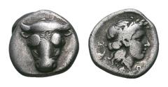 Phokis, Federal Coinage AR Triobol Phokis, Federal Coinage AR Triobol. Time of the Third Sacred War, circa 354-352 BC. Struck under Onymarchos. Bull's head facing / Laureate head of Apollo right, lyre