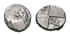 Thrace, Chersonesos AR Hemidrachm. Thrace, Chersonesos AR Hemidrachm. 386-338 BC. Forepart of lion right, head left / Quadripartite incuse square with alternating raised and sunken quarters; pellet an