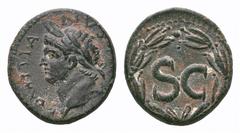 Domitian, as Caesar, Æ Semis of Antioch, Seleucis and Pieria. Domitian, as Caesar, Æ Semis of Antioch, Seleucis and Pieria. AD 69-81. Laureate head left / SC within laurel wreath. McAlee 403c; RPC 201