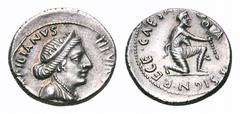 Augustus AR Denarius. Augustus AR Denarius. Struck under P. Petronius Turpilianus. Rome, 19 BC. TVRPILIANVS III VIR FERON, diademed and draped bust of Feronia right / CAESAR AVGVSTVS SIGN RECE, bare-h