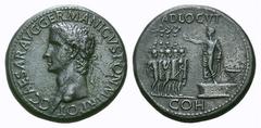Germanicus Æ Sestertius. Germanicus Æ Sestertius. Struck under Caligula, Rome, AD 37-38. C CAESAR AVG GERMANICVS PON M TR POT, laureate head of Caligula left / Caligula standing left on platform, exte