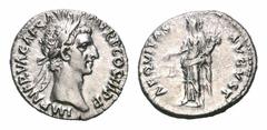 Nerva AR Denarius. Nerva AR Denarius. Rome, AD 97. IMP NERVA CAES AVG PM TR P COS III P P, laureate head right / AEQVITAS AVGVST, Aequitas standing left, holding scales and cornucopia. RIC II 13; RSC 