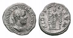 Macrinus AR Denarius. Macrinus AR Denarius. Rome, AD 217. Laureate and cuirassed bust right / Fides standing facing, head right, holding standard in each hand. RIC IV 67. 3.41g, 20mm, 8h. Very Fine.