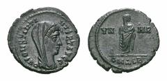 Divus Constantine I Æ Follis. Divus Constantine I Æ Follis. Alexandria, AD 347-348. Veiled head right / VN-MR across field, Constantine, veiled, standing right; SMALB. RIC VIII 32; LRBC 1473. 1.82g, 1