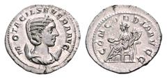 Otacilia Severa AR Antoninianus. Rome, AD 247. M OTACIL SEVERA AVG, draped bust right, wearing stephane, set on crescent / CONCORDIA AVGG, Concordia seated left, sacrificing over altar from patera and