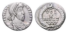 Julian II AR Siliqua. Arelate, 360-363. Pearl-diademed, draped, and cuirassed bust right / VOT X MVLT XX in four lines within laurel wreath with medallion in centre containing an eagle with head left;