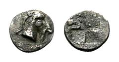 Thraco-Macedonian Region. Uncertain mint AR Tetartemorion. 5th century BC. Head of goat right / Quadripartite incuse square. Tzamalis -; SNG ANS -; Aufhäuser 14, 1998, 115 (Aigai). 0.19g, 6mm. Fine st