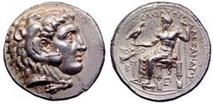 Kingdom of Macedon. Alexander III 'the Great' AR Tetradrachm. Tarsos, circa 333-327 BC. Struck under Balakros, governor of Cilicia. Head of Herakles to right, wearing lion skin headdress, B below / Ze
