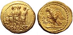 Thracian Dynasts. Koson AV Stater. Circa 44-42 BC. Roman consul (L. Junius Brutus?) walking left, accompanied by two lictors, monogram before, KOΣΩN in exergue / Eagle with spread wings standing left 