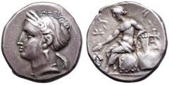 Mysia, Kyzikos AR Tetradrachm. Circa 3rd Century BC. Head left of Kore-Soteira, in sphendone and with hair wrapped in broad band, wearing button earring with conical pedant and beaded necklace / KY – 