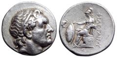 Mysia, Kingdom of Pergamon. Philetairos I AR Tetradrachm. Circa 270-265 BC. Diademed head of Seleukos I to right / Athena enthroned left, holding shield and spear; small bust of Athena to left before,