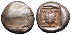 Dynasts of Lycia. Uncertain dynast AR Stater. Circa 490-430 BC. 'Protodynastic' period, Group B. Boar standing right on ground line / Tortoise in dotted square border within incuse square. Falghera 48