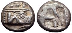 Lycia, Phaselis AR Stater. Circa 530-500 BC. Prow of galley in the form of a boar's forepart to right; small dolphin swimming to right below ram / Rough incuse punch. Heipp-Tamer Series III, Em. 1a; S