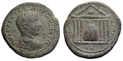 Uranius Antoninus Æ32 of Emesa, Seleucis and Pieria, Syria. Dated SE 565 = AD 253-254. AVTOKCOVΛΠ AN TѠNЄINOCCЄ, laureate bust right, wearing paludamentum and cuirass / ЄMICѠN KOΛΩN, hexastyle temple 