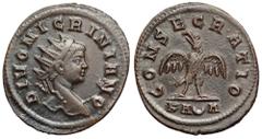 Divus Nigrinian Æ Antoninianus. Rome, AD 284-285. DIVO NIGRINIANO, radiate head right / CONSECRATIO, eagle standing facing, looking left, KA-crescent-A in exergue. RIC 472. 3.73g, 23mm, 6h. Near Extre