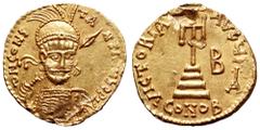 Constantine IV AV Solidus. Uncertain Italian mint, circa AD 681-685. d N CONSTANTINVS PP AV, bust facing, wearing crown and holding spear and shield / VICTORIA AVGVS, cross potent on three steps; B an