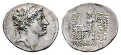 Seleukid Kings of Syria, Antiochos IV Epiphanes AR Tetradrachm. Antioch on the Orontes, 168-164 BC. Diademed head right / BAΣIΛEΩΣ ANTIOXOY ΘEOY EΠIΦANOYΣ NIKEΦOPOY, Zeus Nikephoros seated left; monog