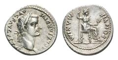 Tiberius AR Denarius. Lugdunum, 36-37 AD. TI CAESAR DIVI AVG F AVGVSTVS, laureate bust right / PONTIF MAXIM, Livia (as Pax) seated right on throne with ornate legs, holding long sceptre and olive bran