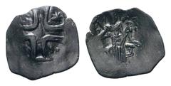 Bulgaria, Konstantin I Asen Æ Trachy. Veliko Turnovo, AD 1257–1277. Large cross; IC XC in upper interstices, star in each lower interstices / Konstantin I enthroned facing, holding labarum and globus 