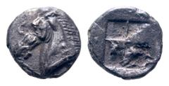 Uncertain Western Asia Minor AR Tetartemorion. 5th century BC. Head of horse left / Quadripartite incuse square. Cf. SNG Kayhan 745; CNG E-sale 319, 2014, 102. 0.26g, 7mm. Good Very Fine.