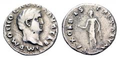 Otho AR Denarius. Rome, AD 69. IMP M OTHO CAESAR AVG TR P, bare head right / PAX ORBIS TERRARVM, Pax standing left with branch and caduceus. RIC 4; RSC 3; BMC 3. 3.37g, 19mm, 6h. Very Fine.