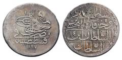 Ottoman Empire. Abdul Hamid I (AH 1187-1203) AR 20 Para. Struck in Year 14. Krause Mishler 388. 8.68g, 32mm, 11h. Very Fine. Excessively Rare. Krause Mishler Note; 'Year not confirmed'.