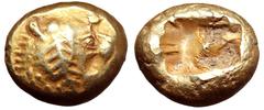 Kings of Lydia, time of Alyattes-Kroisos EL Trite. Sardes, circa 600-540 BC. Head of roaring lion right, sun with four rays on forehead / Two incuse square punches. Weidauer Group XV, 63-65; SNG Kayha