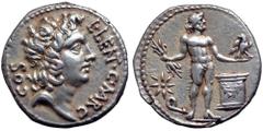 L. Cornelius Lentulus and C. Claudius Marcellus AR Denarius. Apollonia in Illyricum, April-June 49 BC. L•LENT•C•MARC COS, head of Apollo right, with long hair / Jupiter, naked, standing facing, head r