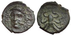 Sicily, Syracuse Æ Tetras. Dionysos I. Struck circa 390 BC. Head of nymph facing slightly left, wearing necklace / Octopus. CNS 29; SNG ANS 385. 1.94g, 13mm, 3h. Good Very Fine. From the Frank James C