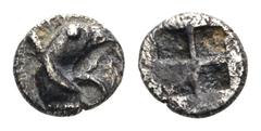 Ionia, Phokaia AR Tetartemorion. Late 6th century BC. Head of griffin right / Rough incuse square. Klein collection 481; Rosen collection 603; SNG von Aulock 7938. 0.25g, 7mm. Good Very Fine.