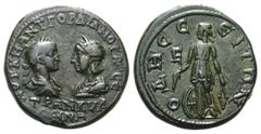 Gordian III and Tranquillina Æ 5 Assaria of Odessos, Moesia Inferior. AD 238-244. Confronted busts of Gordian on left, laureate, draped and cuirassed, and Tranquillina on right, draped and wearing ste