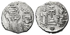 Constans II AR Hexagram. Thessalonica or Syracuse, AD 659-668. d N CONSTANTI C CON, Facing busts of Constans II, with long beard, to left and Constantine IV, beardless, to right, each wearing chlamys 