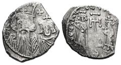 Constans II AR Hexagram. Thessalonica or Syracuse, AD 659-668. d N CONSTANTI C CON, Facing busts of Constans II, with long beard, to left and Constantine IV, beardless, to right, each wearing chlamys 