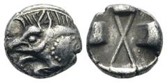 Dynasts of Lycia. Uncertain Dynast AR Twelfth Stater. Circa 520-470/60 BC. 'Predynastic' period. Forepart of boar left / Incuse square divided by large X, indentations on three sides. Falghera 20 (1/3