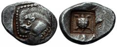 Lycia, Uncertain AR Third Stater. 500-460 BC. Boar walking to left / Tortoise within square dotted frame, within incuse square. Cf. SNG Copenhagen Suppl. 383; Cf. SNG von Aulock 4071. 3.00g, 16mm, 1h.