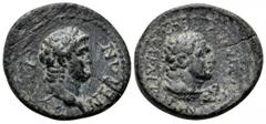 Nero Æ15 of Sardes, Lydia. AD 54-68. NERWN - KAIC - AR, Laureate head right / EPI TI MNACEA CAPDIANWN, Laureate head of Herakles right. RPC 3009. SNG Cop. 524. 2.50g, 17mm, 5h.Very Fine.