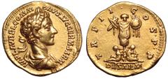Commodus AV Aureus. Rome, AD 177. IMP L AVREL COMMODVS AVG GERM SARM, laureate and draped bust right / TR P II COS P P, two captives seated at foot on trophy of arms, one with hands bound, the other i
