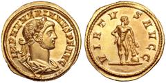 Numerian AV Aureus. Rome, AD 284. IMP NVMERIANVS P F AVG, laureate, draped and cuirassed bust right / VIRTVS AVGG, Hercules standing to right, leaning on club with his left hand and resting his left o