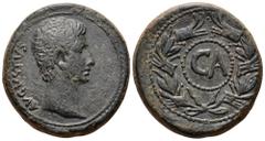 Augustus Æ Dupondius of Pergamon, Mysia. Struck circa 25 BC. Bare head right / Large C A within laurel wreath framed by double-pelleted border. RPC 2234; C. Howgego, "Coinage and Military Finance: the