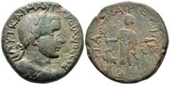 Gordian III Æ28 of Patara, Lycia. AD 238-244. Laureate and draped bust right / Apollo standing left, holding branch and bow; to left, eagle standing left, head right, on omphalos. Cf. Hans Von Aulock,