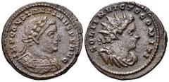Constantine I Æ Nummus. London, circa AD 310-313. IMP CONSTANTINVS P F AVG, Laureate, draped and cuirassed bust right / SOLI INVICTO COMITI, radiate draped and cuirassed bust of Sol, seen from the fro