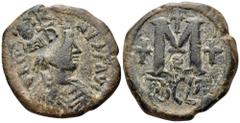 Heraclius, Sicily Æ 40 Nummi, AD 614-621. Bust of Heraclius facing in countermark, stamped on obv. of 40 Nummi of Justin I for Constantinopolis / SCL countermark stamped on rev. of original coin. MIB 