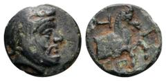 Lydia and Ionia, Achaemenid Period. Spithridates. Satrap of Sparda (Lydia and Ionia) Æ11. Struck circa 334 BC. Head of satrap right, wearing Persian headdress / Forepart of horse right; monogram to up