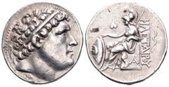 Kingdom of Pergamon, Eumenes I AR Tetradrachm. Circa 263-241 BC. Laureate head of Philetairos right / ΦIΛETAIPOY, Athena enthroned left, right hand resting on shield set at her feet, left elbow restin