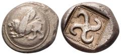 Dynasts of Lycia. Uncertain AR Stater. Circa 460-440 BC. Lion left devouring leg of prey / Triskeles and K within incuse square. Falghera -; BMC Lycia -; SNG Copenhagen -; SNG von Aulock -; Cf. SNG vo