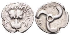 Dynasts of Lycia AR Tetrobol. Trbbenimi, circa 390-375 BC. Facing lion's scalp / Triskeles. Mørkhom & Olçay, The Coin Hoard From Podalia,' NC (1971), 158-170 (A9/P15); SNG von Aulock 4215. 2.69g, 15mm