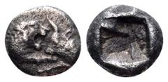 Kings of Lydia, Kroisos AR 1/12 Stater. Sardes, circa 560-546 BC. Confronted foreparts of lion and bull / Incuse punch. SNG Kayhan 1020-1021. 0.85g, 8mm. Very Fine.