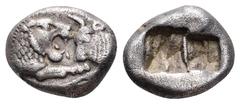Kingdom of Lydia. Kroisos AR 1/6 Stater. Sardes, circa 550-546 BC. Confronted foreparts of lion and bull / Incuse punch. Berk 25; SNG Kayhan 1019. 1.70g, 10mm. Very Fine.